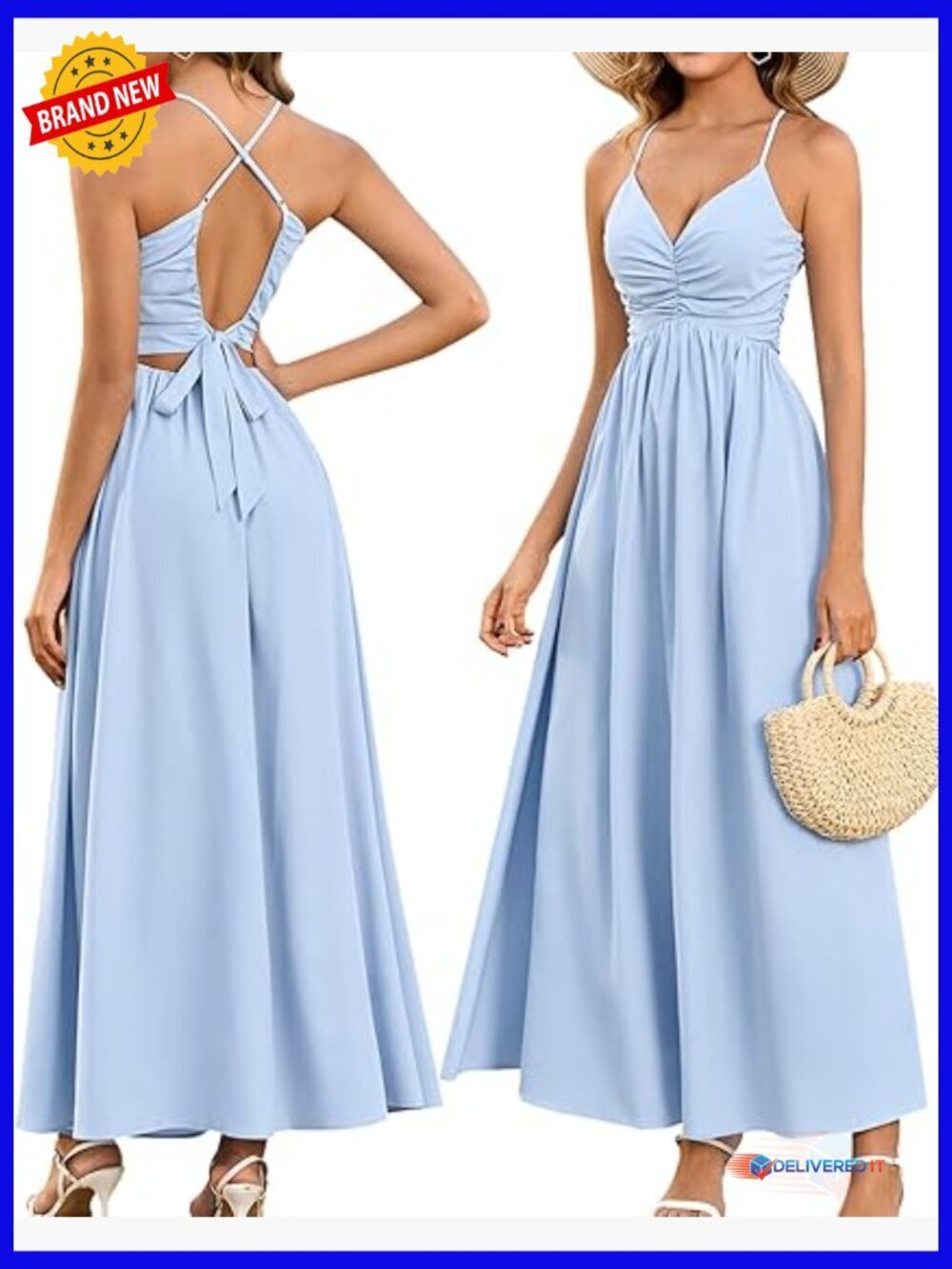 Summer Maxi Dress Spaghetti Strap V Neck Flowy Beach Wedding Guest